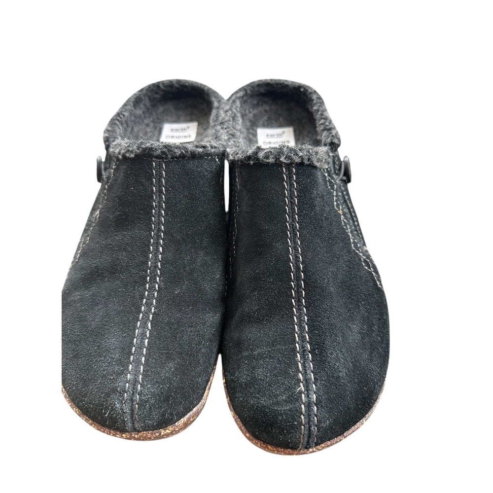 Earth Origins Aurora Johanna Clogs Women 9.5 Black Suede Faux Fur‎ Excellent